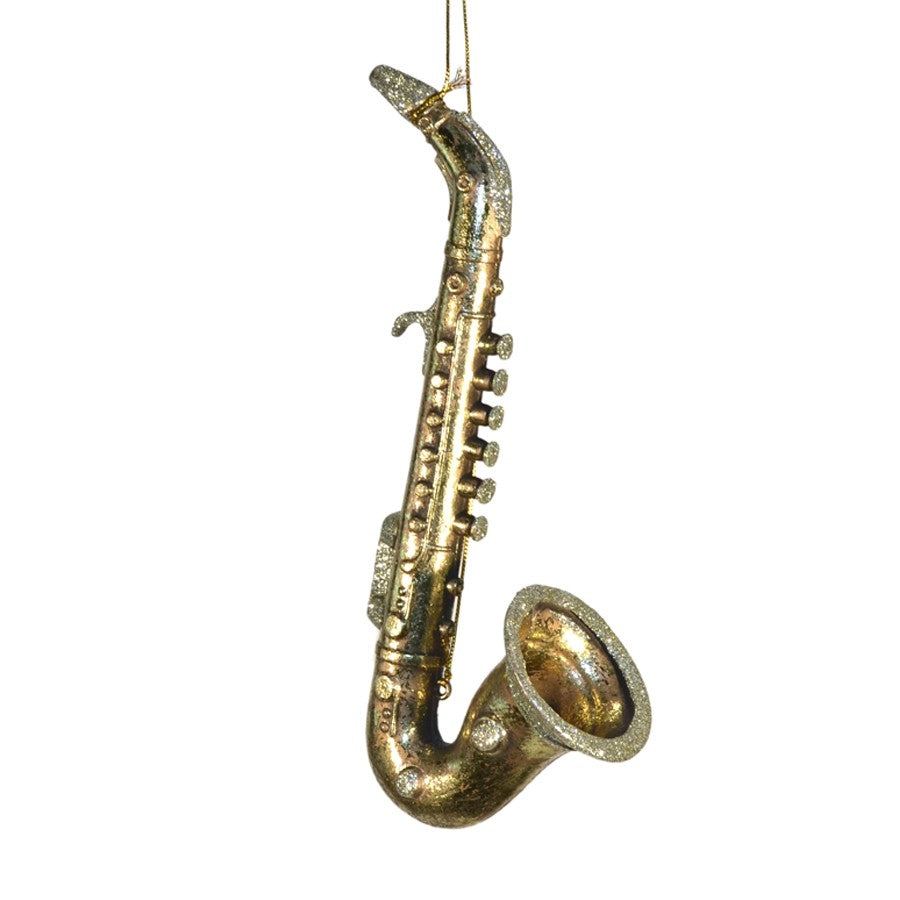 Saxofon antik guld m/champagne glitter, 26 cm