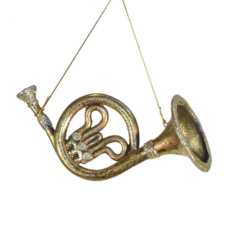 French horn antik guld m/champagne glitter, 20 cm
