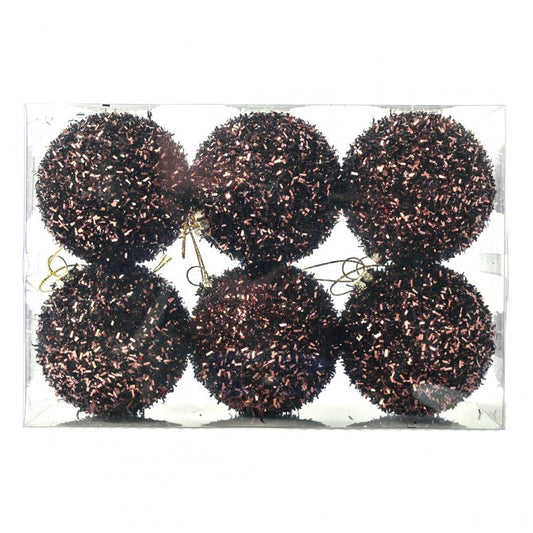  6 cm kugler, grovglitter, choko, 6 stk i boks