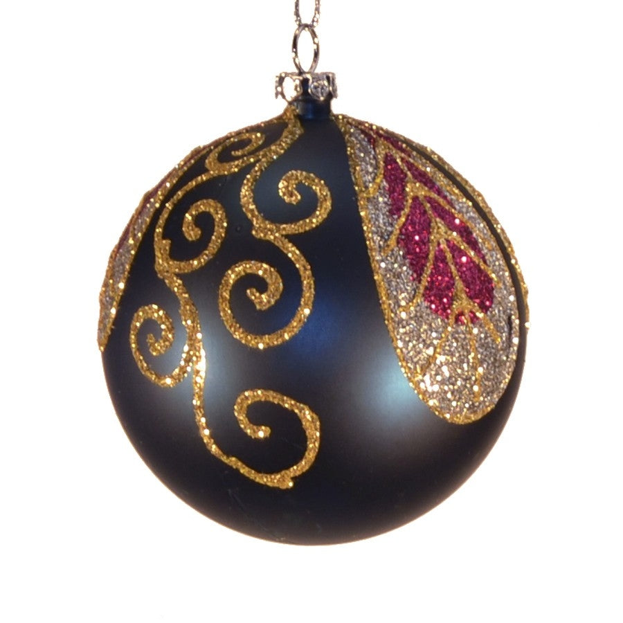 8 cm julekugle, mat, dark blue m/blad