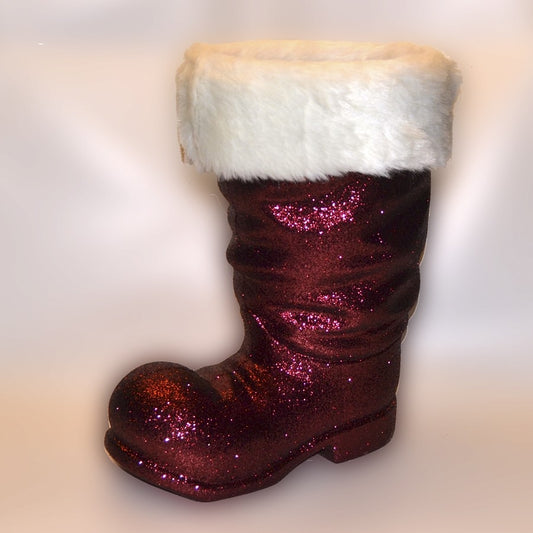 Julemandens støvle, 40 cm, bordeaux glitter