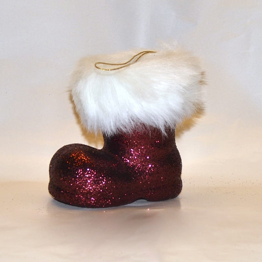 Julemandens støvle, 13 cm, bordeaux glitter