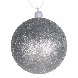 8 cm julekugle med glitter, sølv
