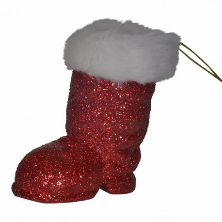 Julemandens støvle, 7 cm rød glitter
