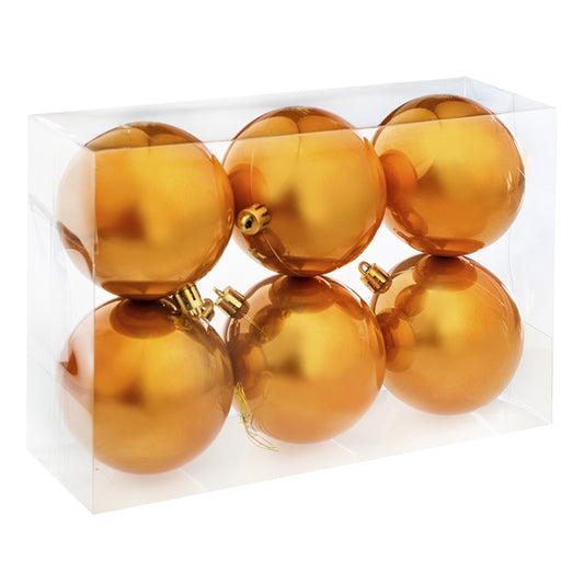 8 cm julekugle, 6 stk i boks, plastik, perlemor orange